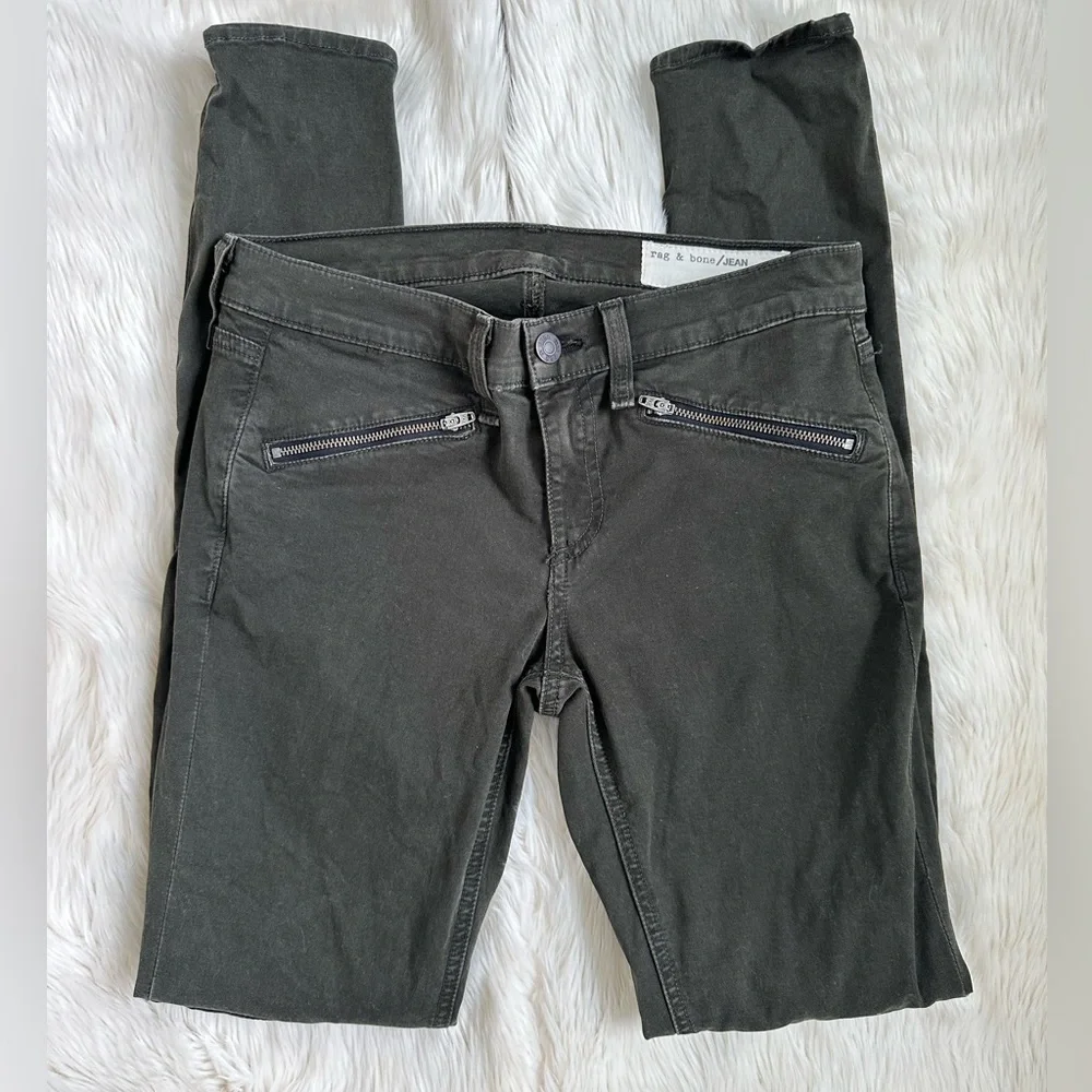 Rag & bone Ridley Moto skinny jeans wax olive dark green size 26 - Picture 2 of 5
